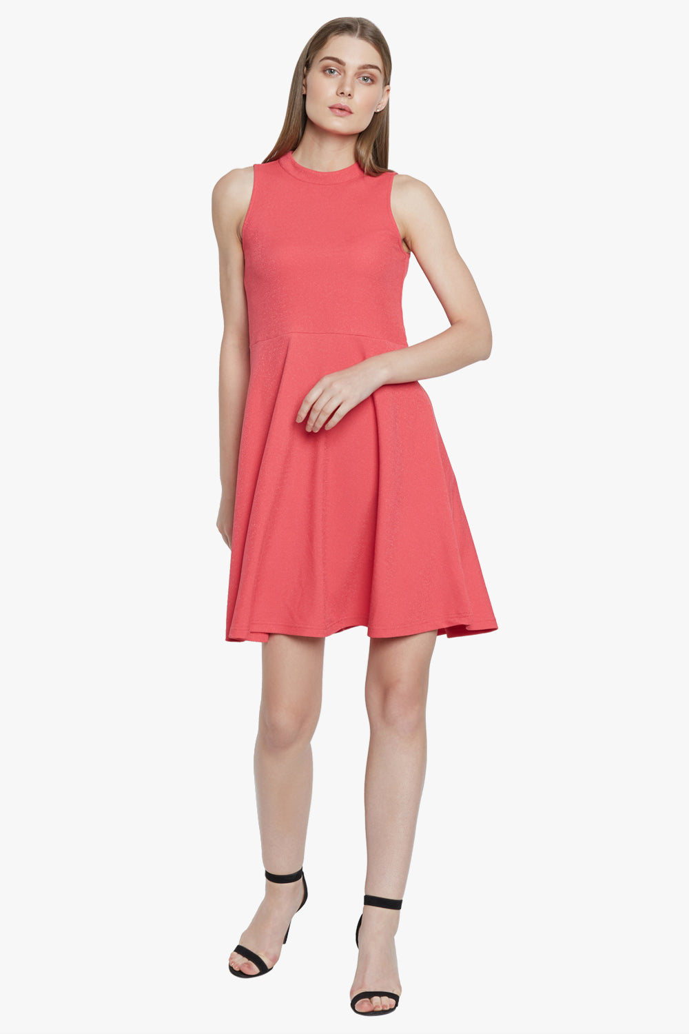 Coral Fit And Flare Dress