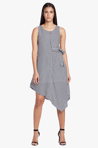 White & Blue checks Asymmetric Dress