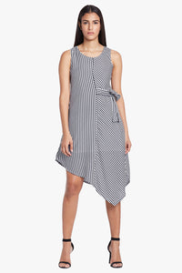 White & Blue checks Asymmetric Dress