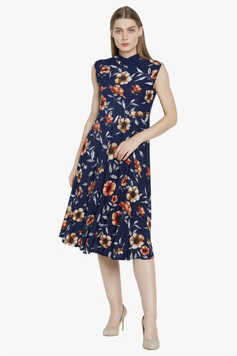 Navy Floral Print Dress