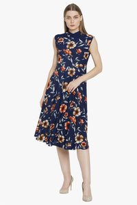 Navy Floral Print Dress