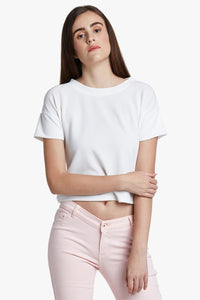 White Boat Neck Crop Top