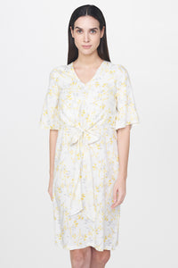 Yellow Printed Tie-Up Dress