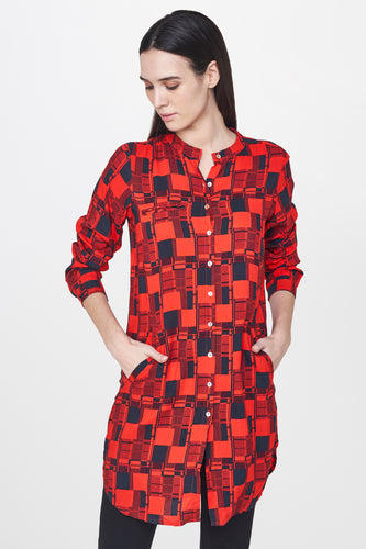 Red Printed Full Sleeves Tunic