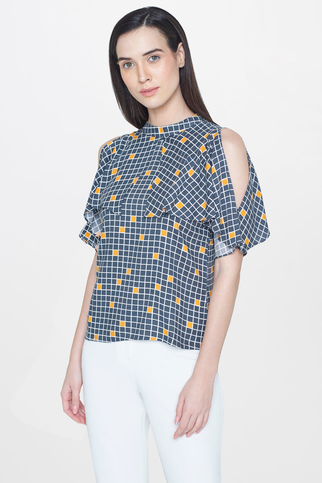 Grey Printed Layer Top