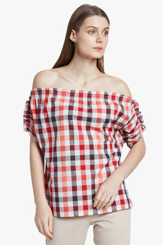 Checked Bardot Top