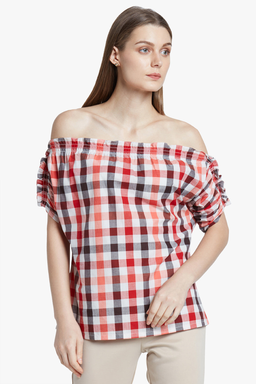 Checked Bardot Top