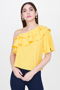 Yellow Ruffled one shoulder top