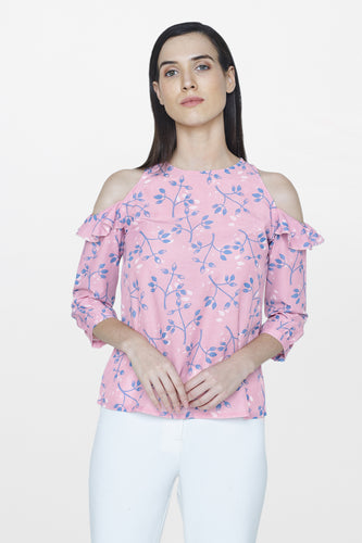 Coral Cold Shoulder Top