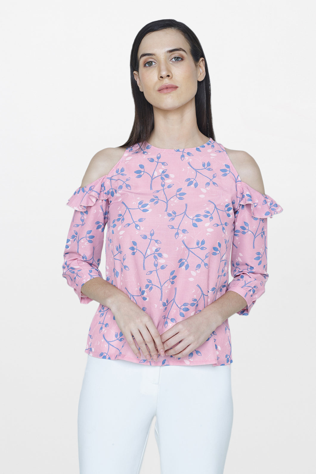 Coral Cold Shoulder Top