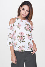 Load image into Gallery viewer, White Floral Cold Shoulder Top