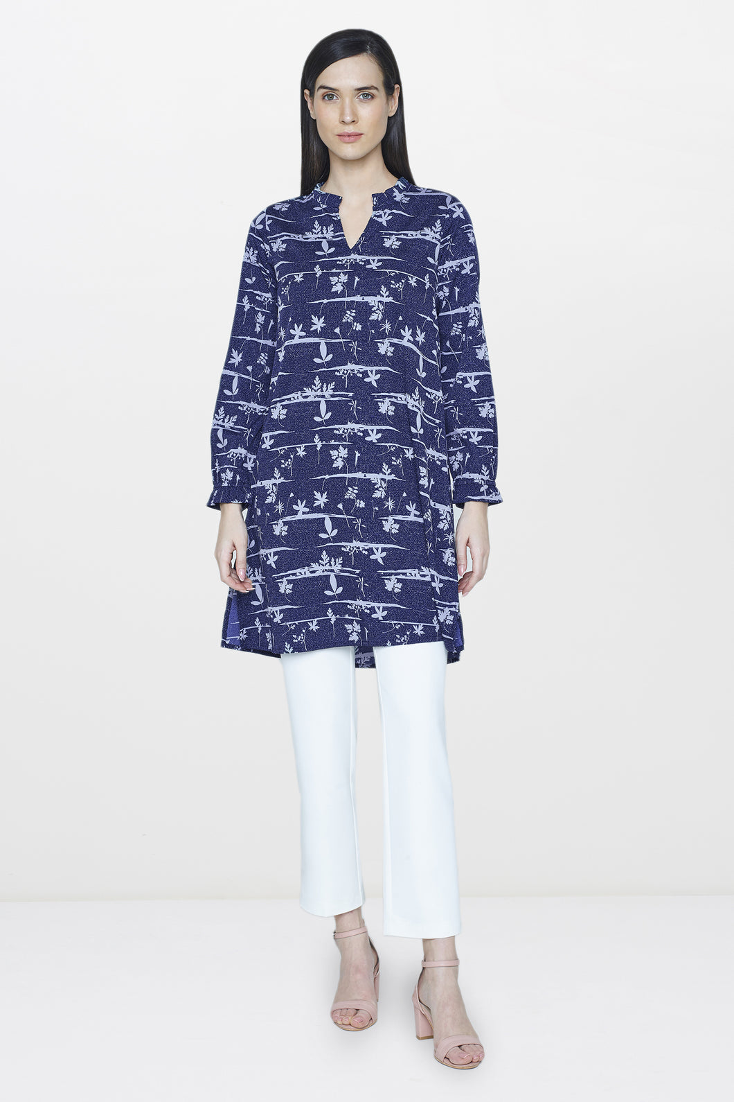 Navy Printed Full Sleeves Tunic