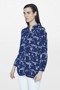 Navy Full Sleeves Printed Top