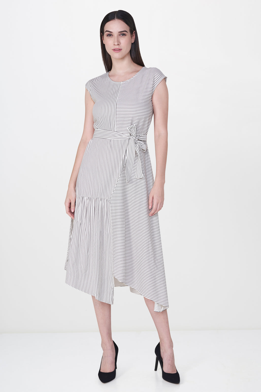 Black Nautical Striped Asymmetrical Dress