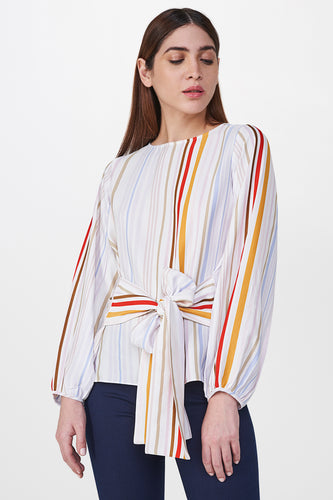 Striped Tie-up Waist Top