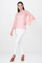 Load image into Gallery viewer, Sheer Pink Flounce Sleeve Top