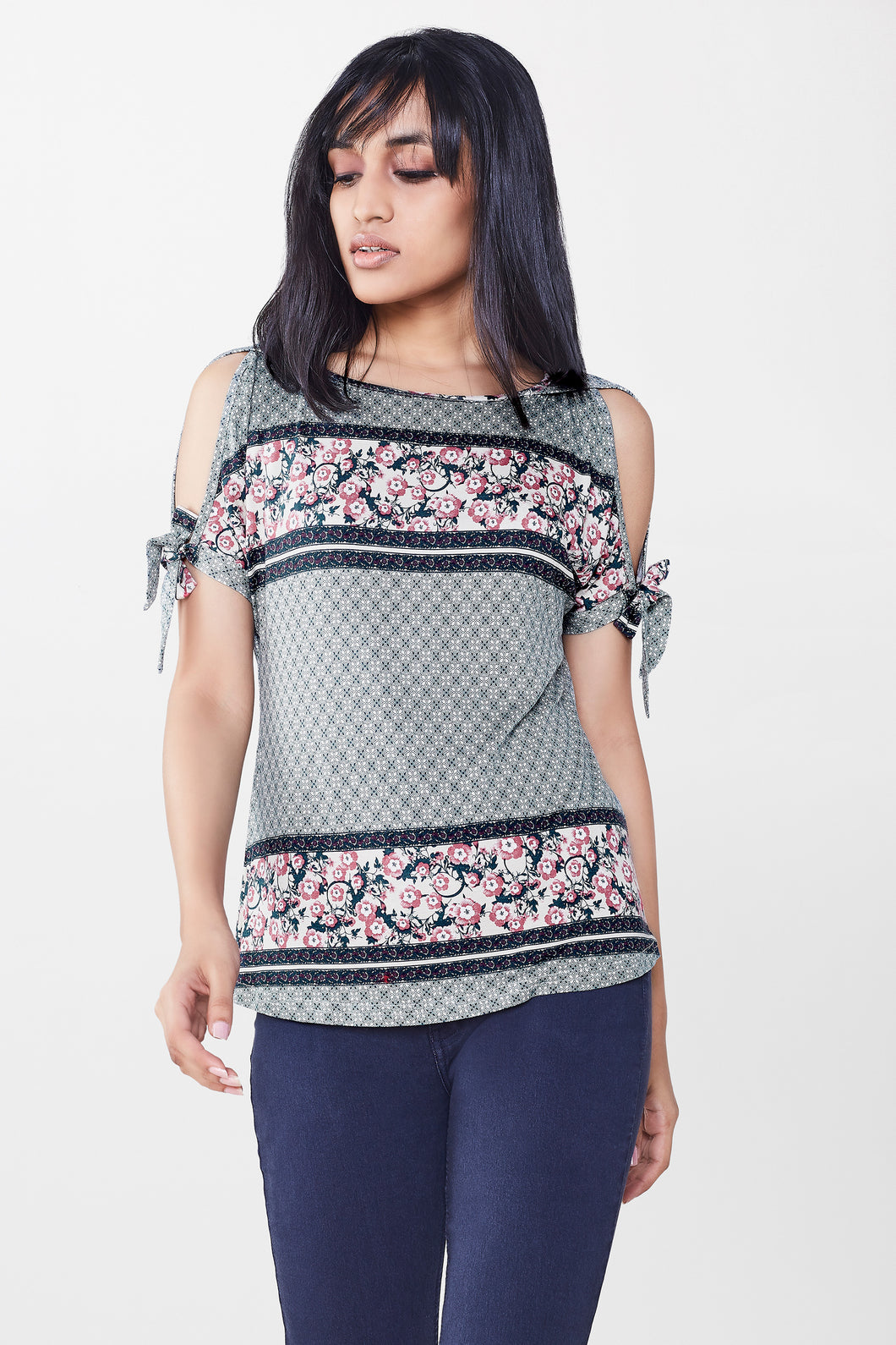 Geometric and Floral Top