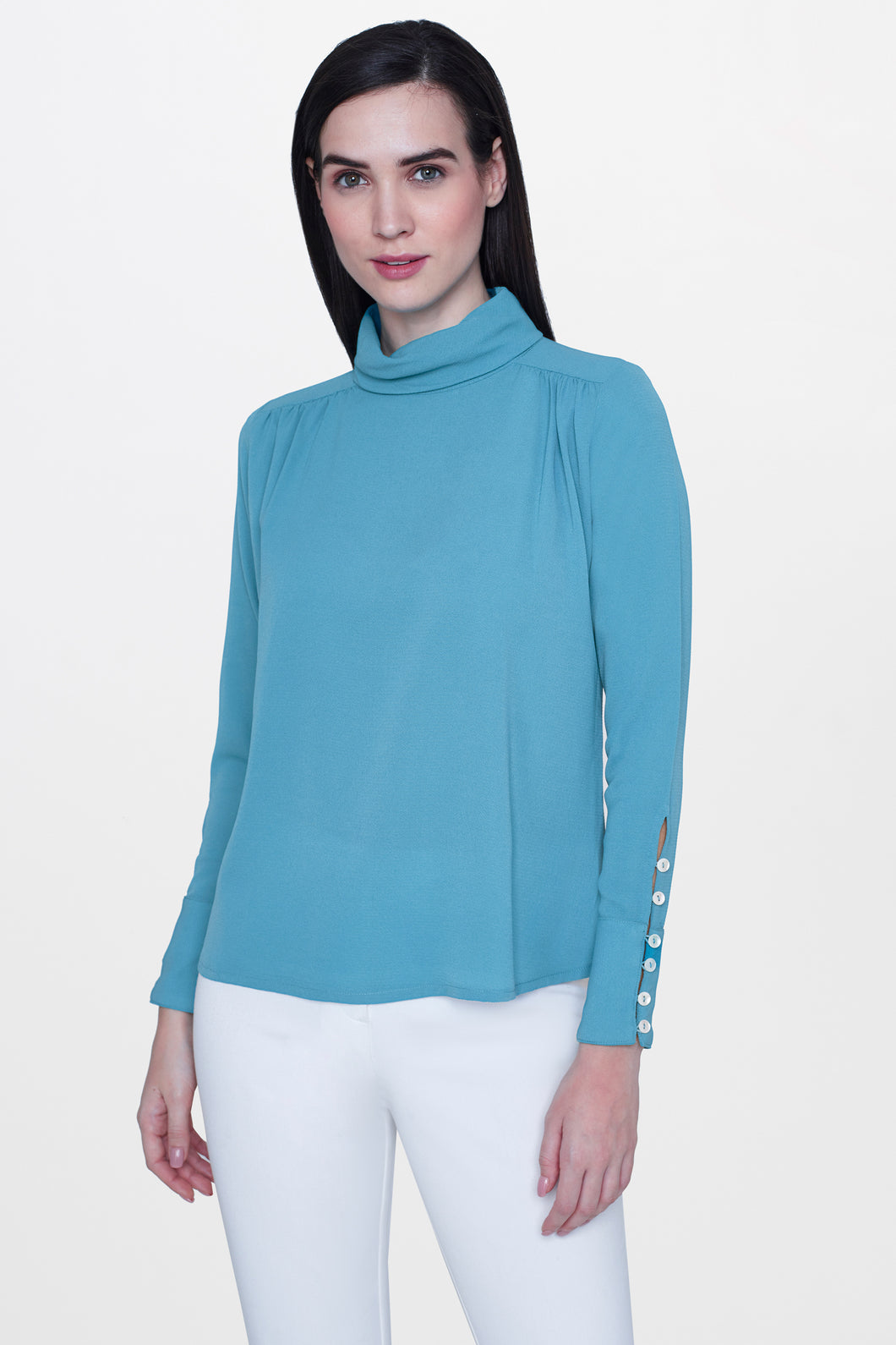 Teal Cowl Neck Top