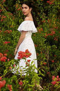 White Ruffled Off Shoulder Floral Dress