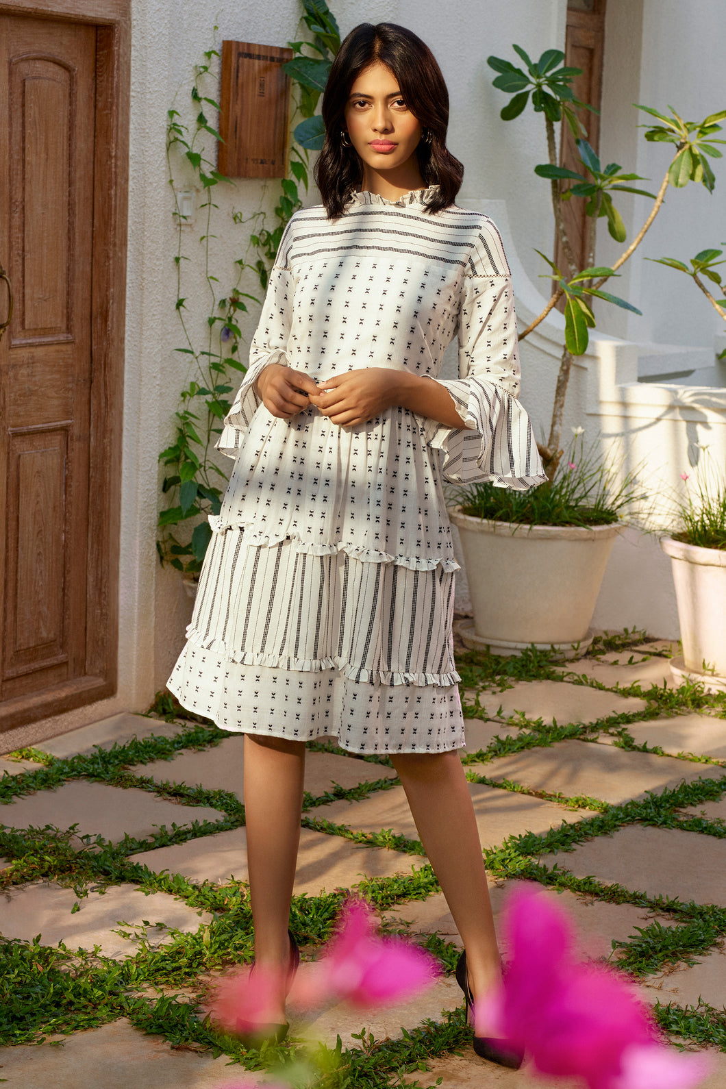 Ecru Embroidered Dress