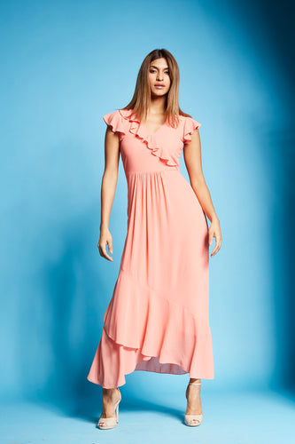 Coral Ruffled Maxi Dress