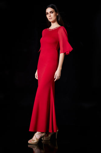 Cranberry Cape Sleeves Maxi Dress