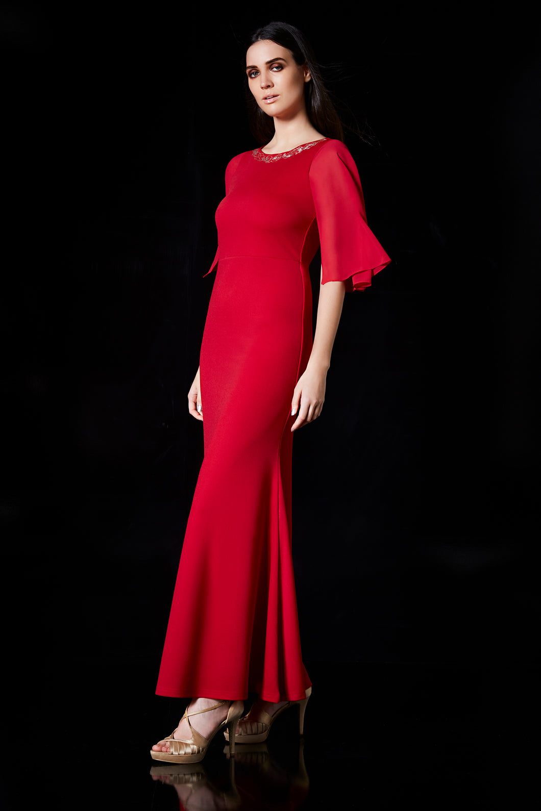 Cranberry Cape Sleeves Maxi Dress