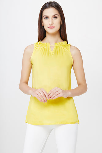 Gathered Neck Yellow Top