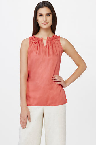 Coral Gathered Neck Top