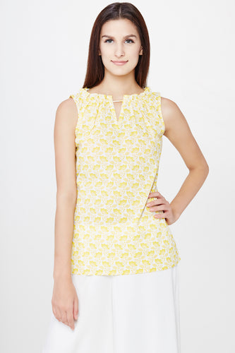 Gathered Neck Printed Top