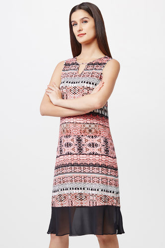 Graphic Print Ruffle Hem Dress