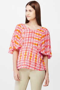 Red Abstract Print Cape Top