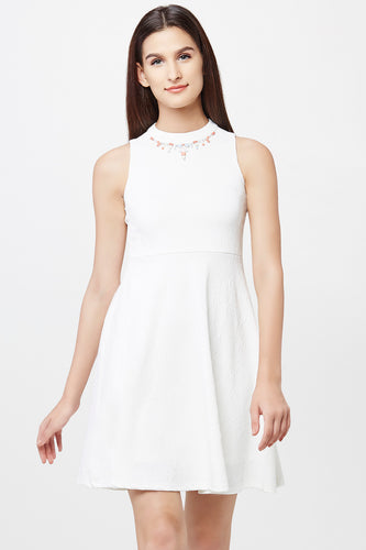 Off-white Embellished Skater Dress