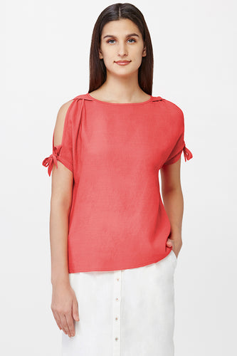 Coral Tie-up Sleeve Top