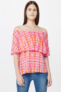 Red Abstract Print Off-Shoulder Top