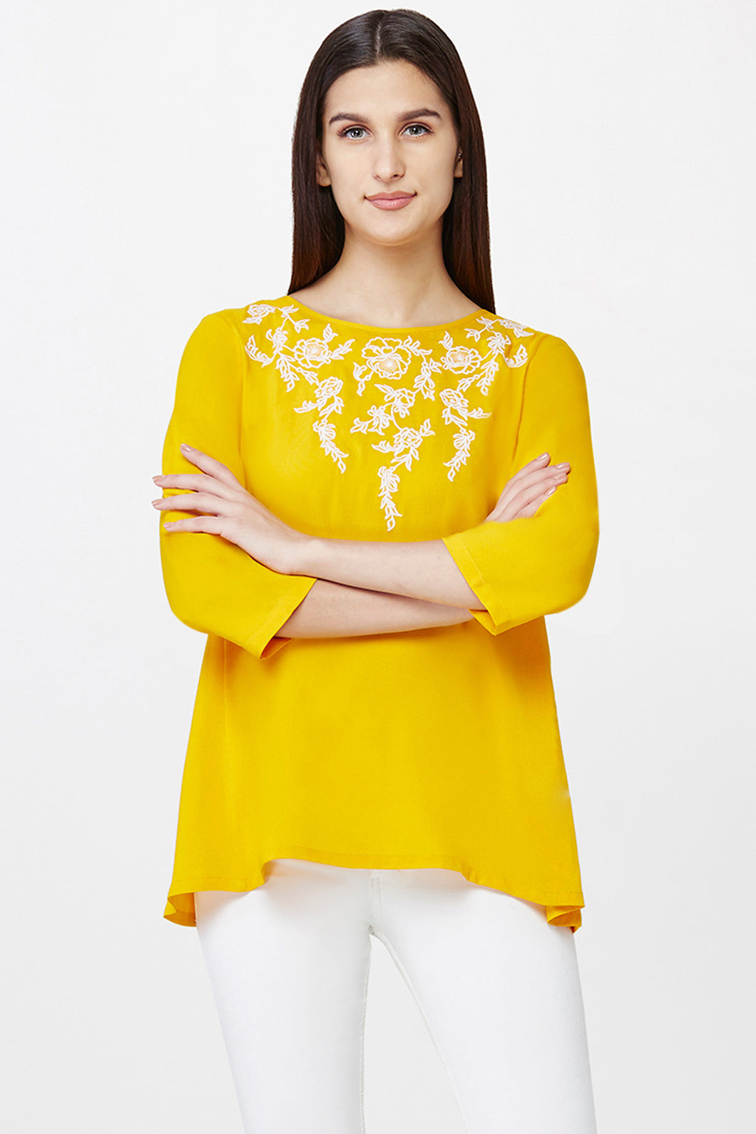 Yellow Embroidered Top