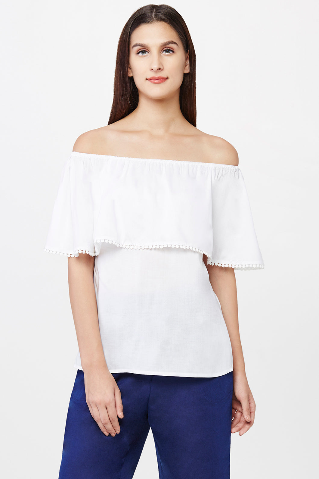 White Off-shoulder Trim Top