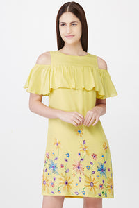 Cold Shoulder Floral Ruffle Dress