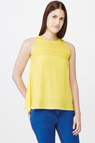 Yellow Embroidered Sleeveless Top
