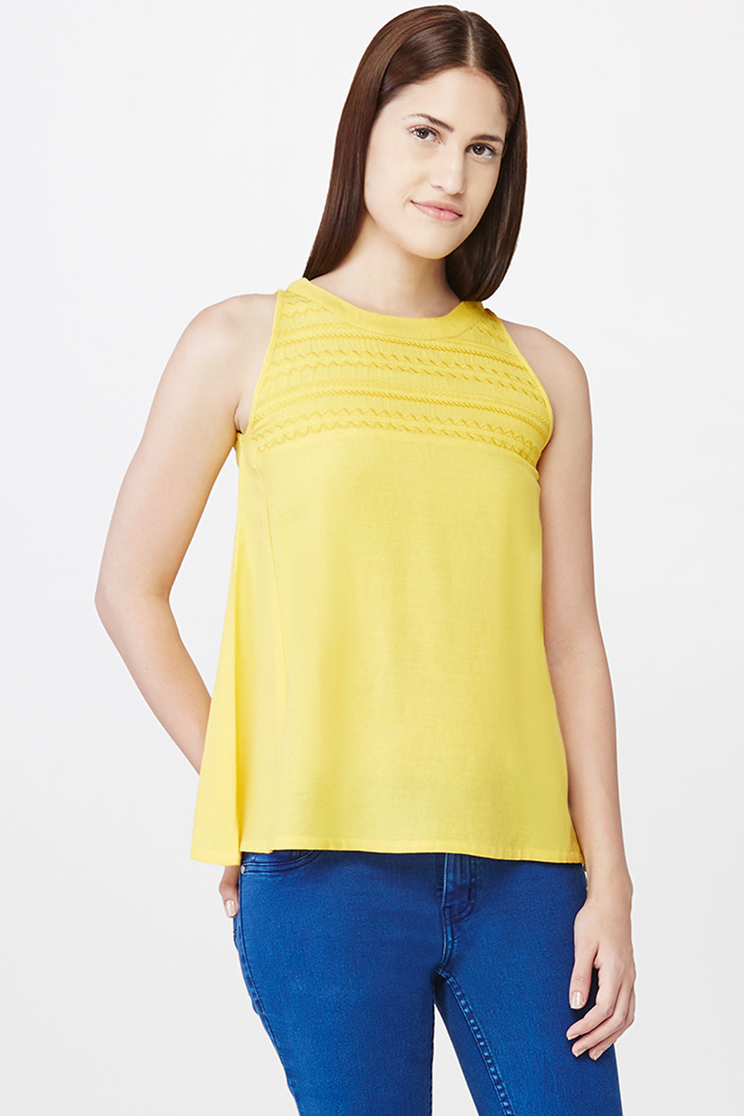 Yellow Embroidered Sleeveless Top