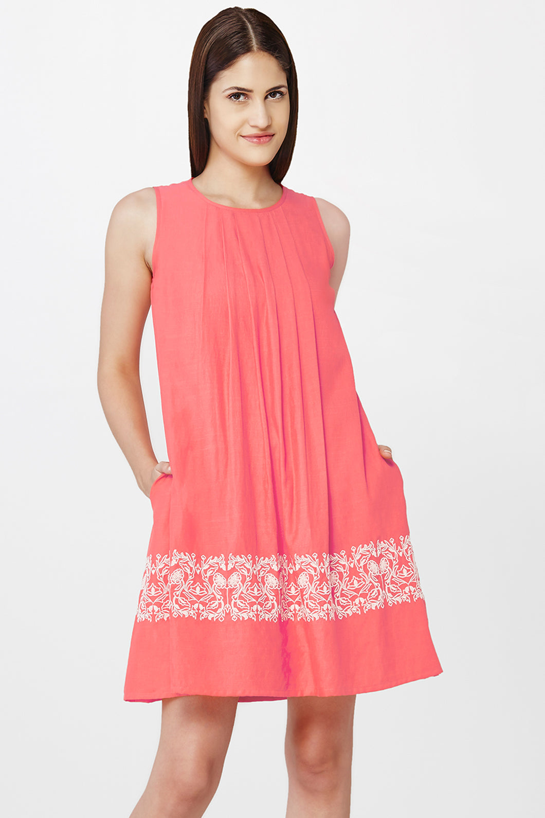 Coral Pleated Dress