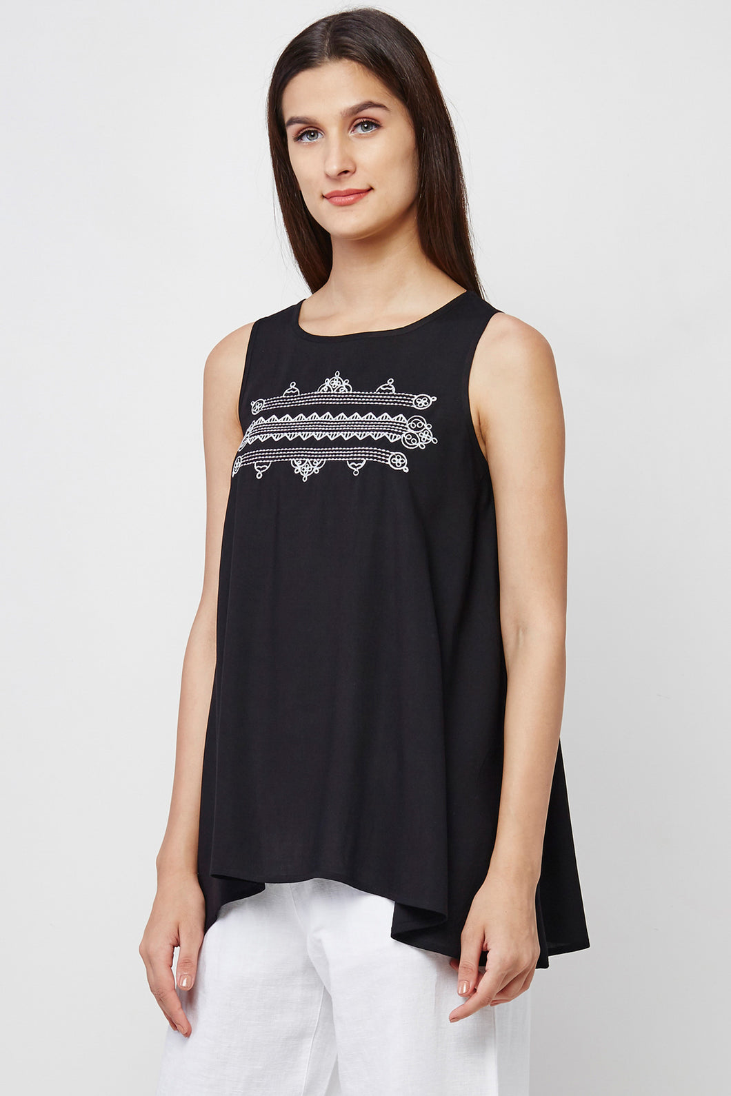 Black Embroidered Swing Top