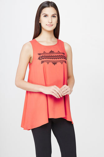 Coral Embroidered Swing Top