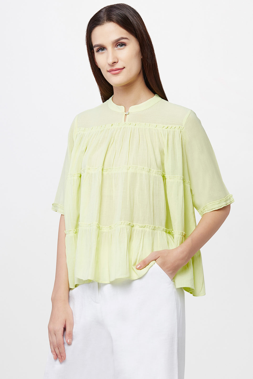 Lime Ruffled A-line Top