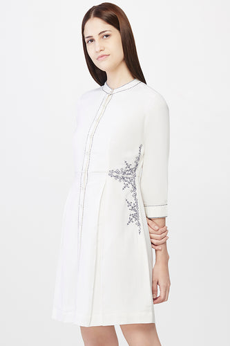 Off White Embroidered Shirt Dress