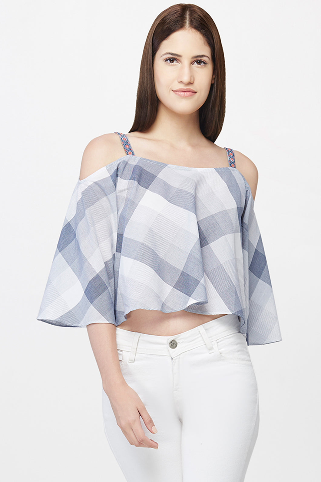 Yarn Dyed Cold-shoulder Crop Top