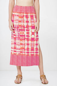 Linear Red Abstract Print High-slit Skirt