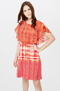 Abstract Printed Cape Dress