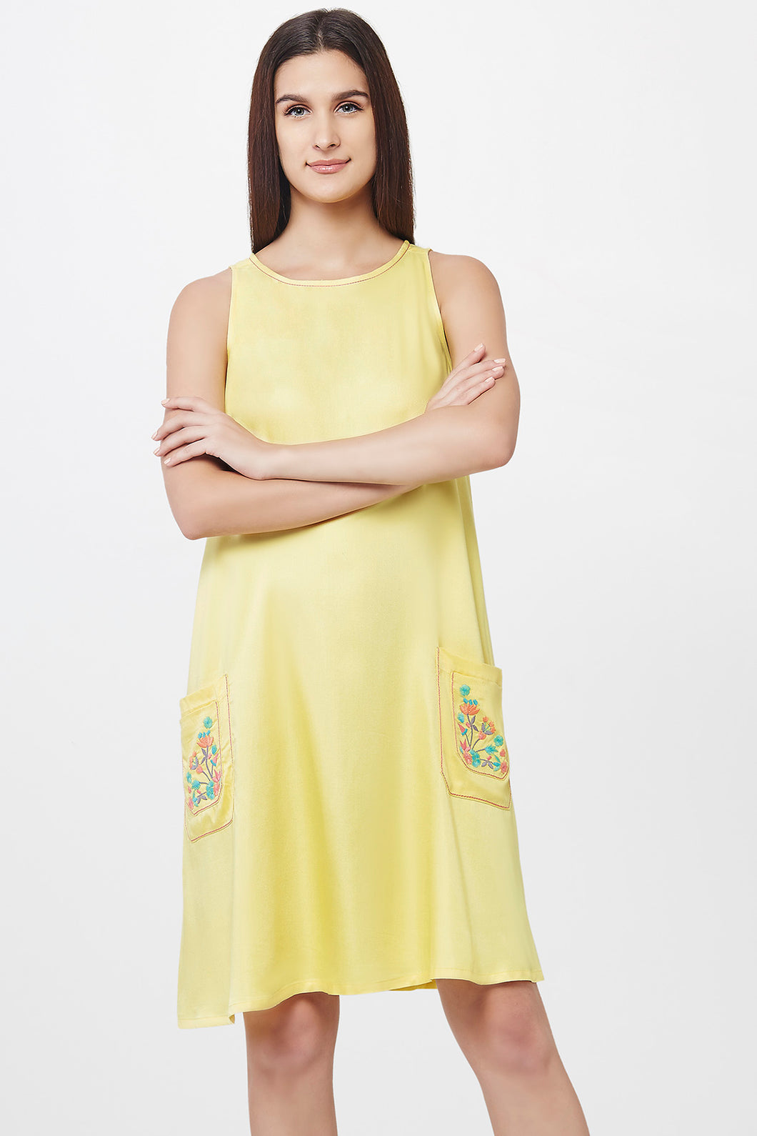 Yellow Embroidered Cone Dress