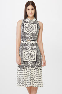 Monochrome Scarf Print Button-Down Midi Dress